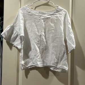 Viola Borghi womens 100% Linen crop top short bell sleeves size M white